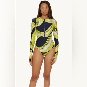 Trina Turk Serena Rashguard Paddle Suit One Piece Long Sleeve Suit Swimsuit